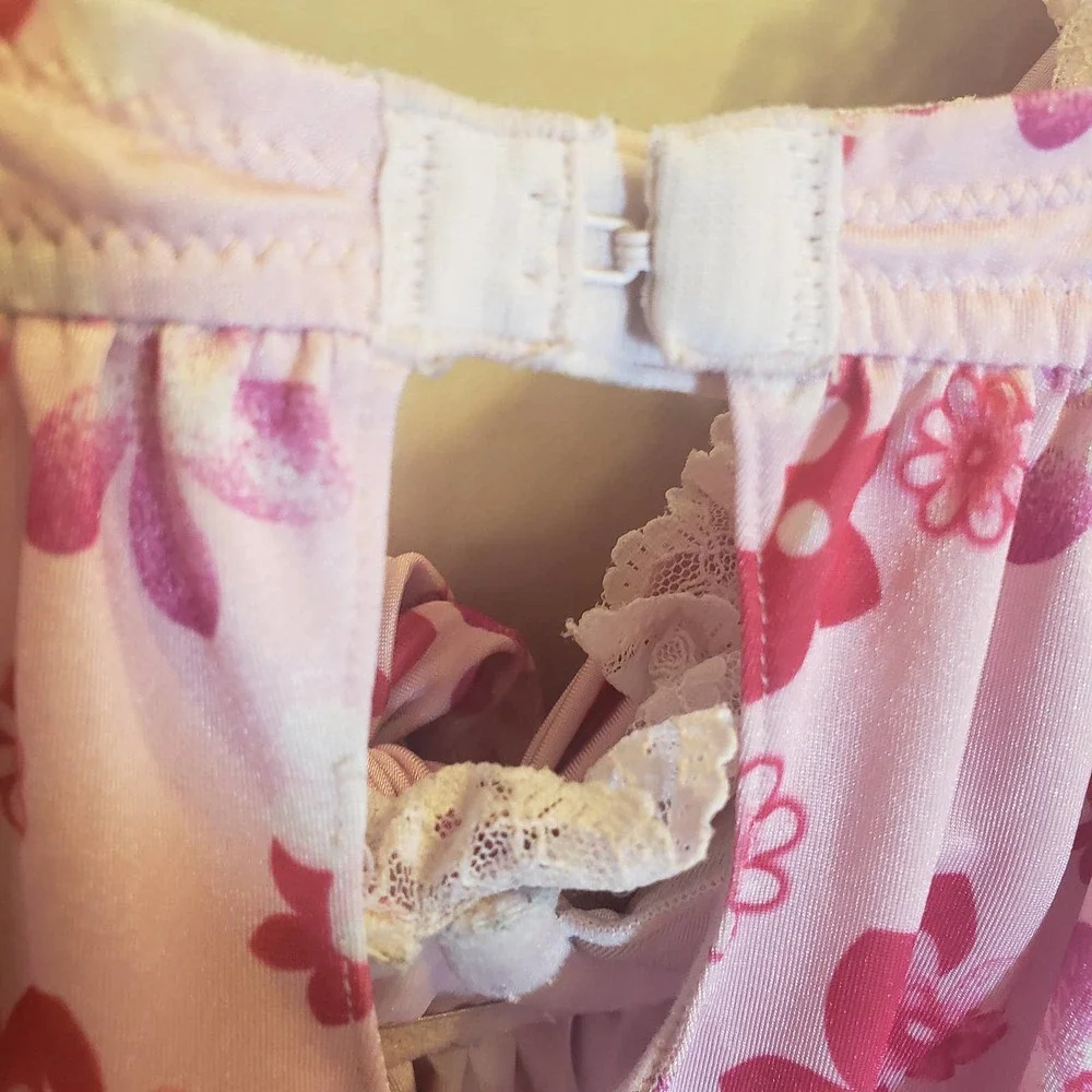 Victoria's Secret Pink Floral Baby Doll Sz L Bra Lace Y2K Fembot Ruffle 60s - Picture 6 of 9
